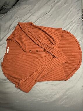 Rust Ribbed Button-Front Sweater